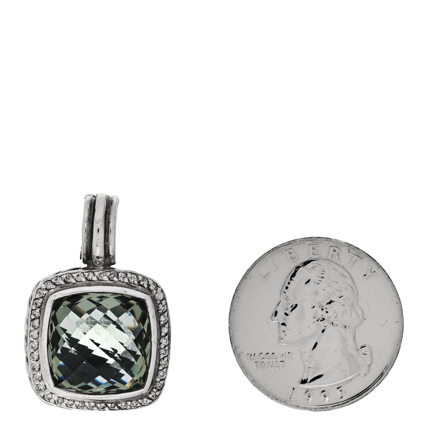 Sterling Silver Diamond Prasiolite 14mm Albion Enhancer Pendant