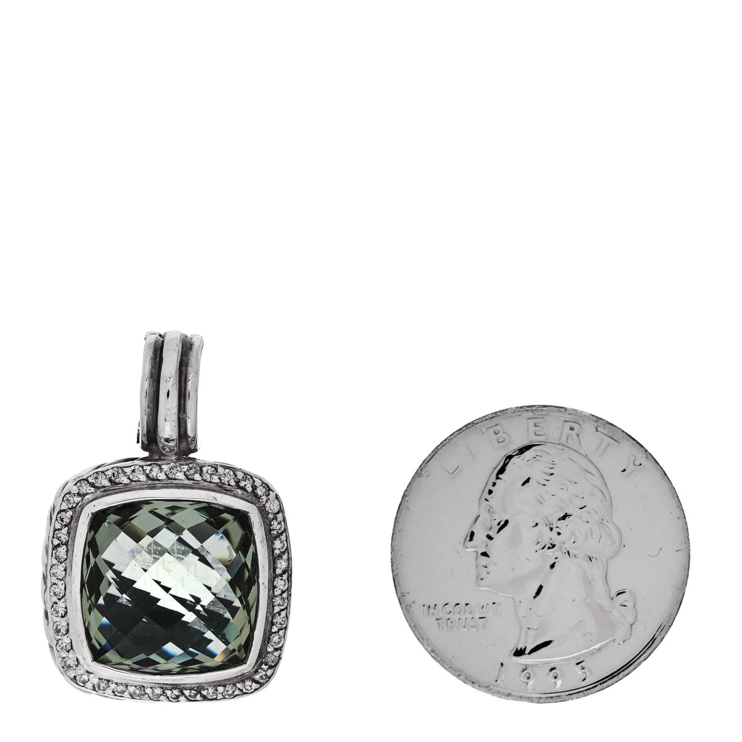 David Yurman Sterling Silver Diamond Prasiolite 14mm Albion Enhancer Pendant 2 of 4