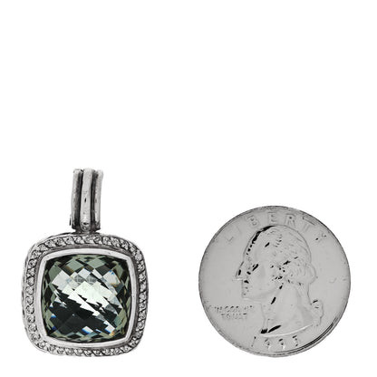 David Yurman Sterling Silver Diamond Prasiolite 14mm Albion Enhancer Pendant 2 of 4