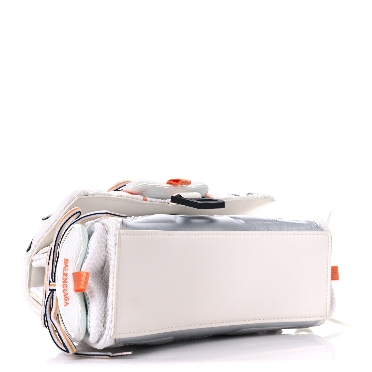Faux Calfskin Fabric Glow In The Dark Small Sneakerhead Top Handle Bag White Orange