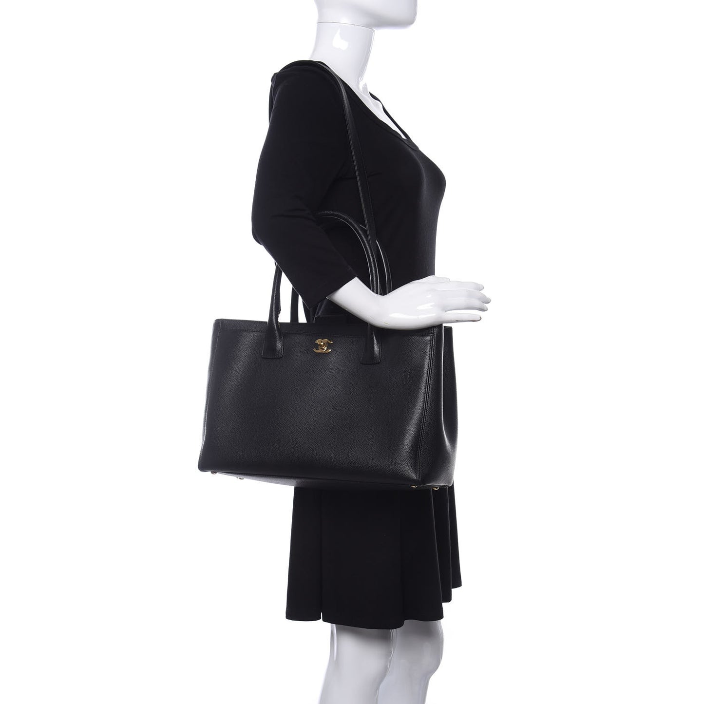 Calfskin Cerf Executive Shopper Tote Black