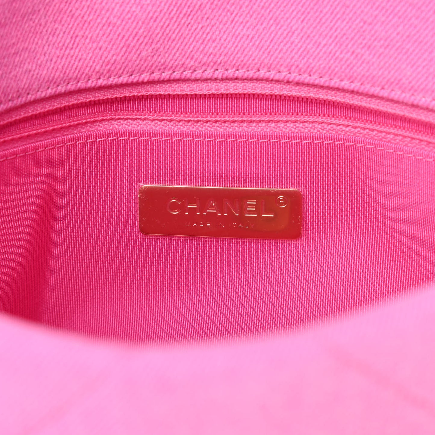 Denim Quilted Medium Chanel 19 Flap Neon Pink
