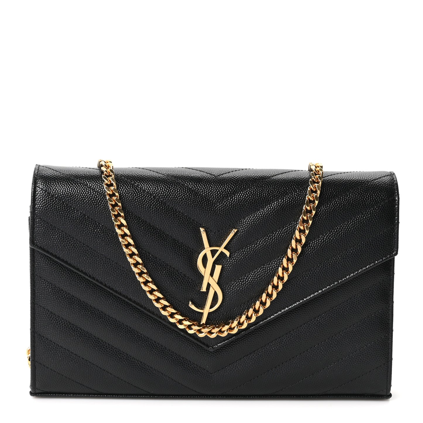 Grain De Poudre Matelasse Chevron Monogram Chain Wallet Black
