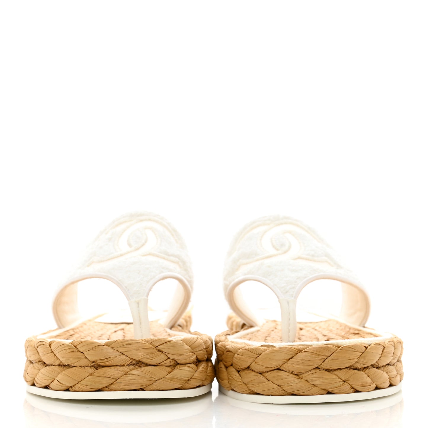 Terry Cloth Raffia CC Logo Thong Sandals 37 White
