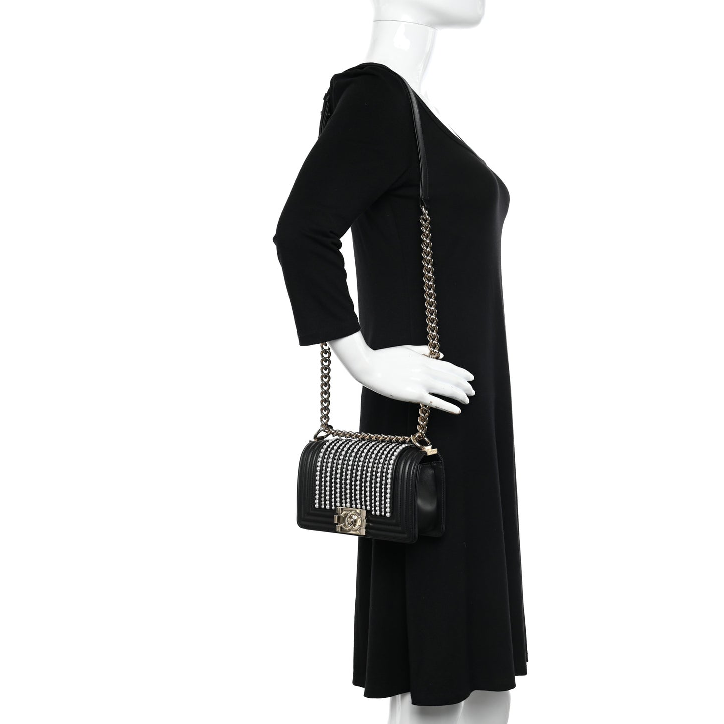 Calfskin Pearl Smal Chanel Pearls Boy Flap Black
