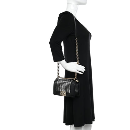 Chanel Calfskin Pearl Smal Chanel Pearls Boy Flap Black 2 of 12