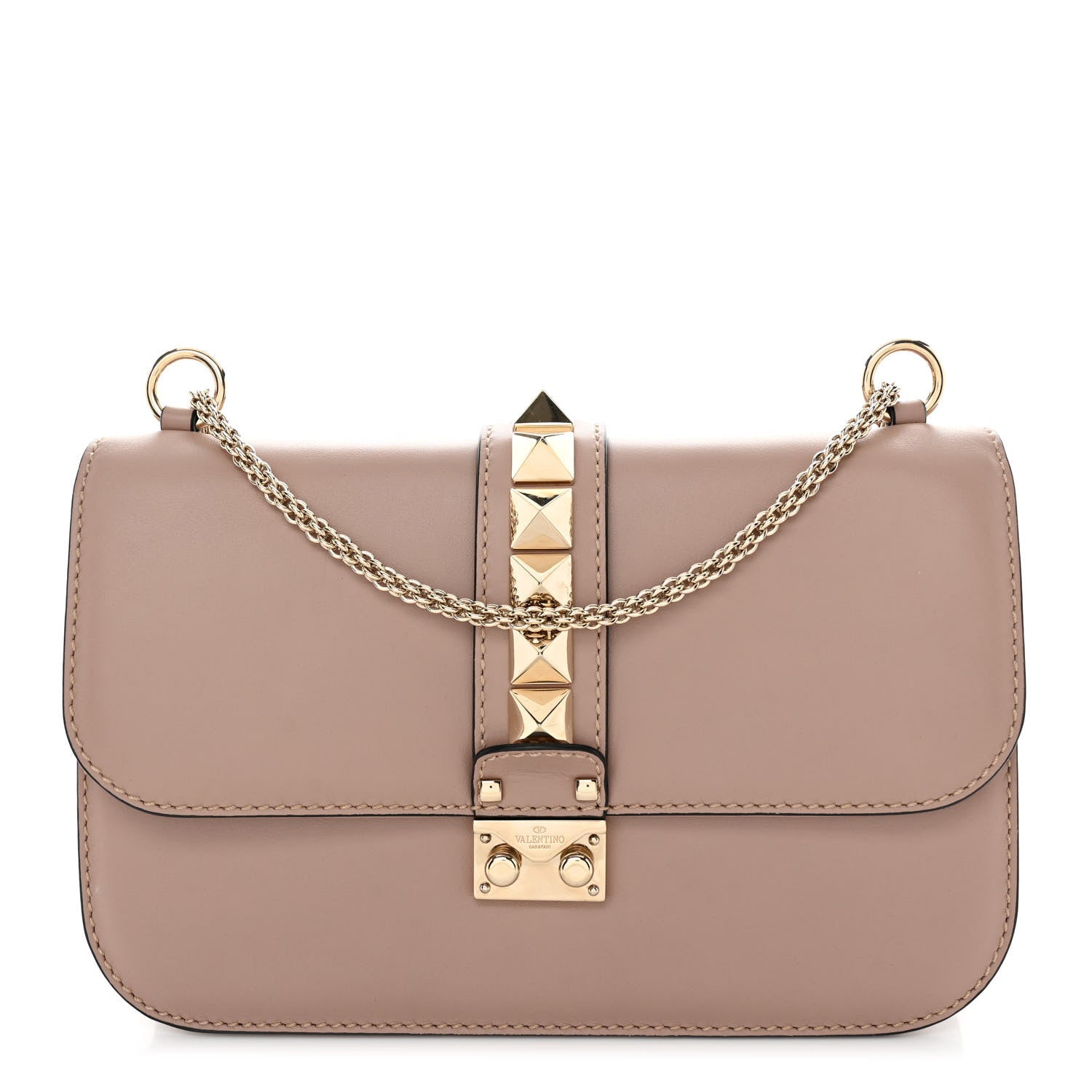 Valentino Garavani Vitello Medium Glam Lock Rockstud Flap Poudre 1 of 10