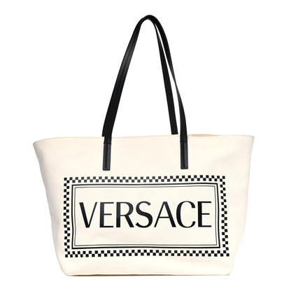Versace Canvas Logo Tote Black White 1 of 10