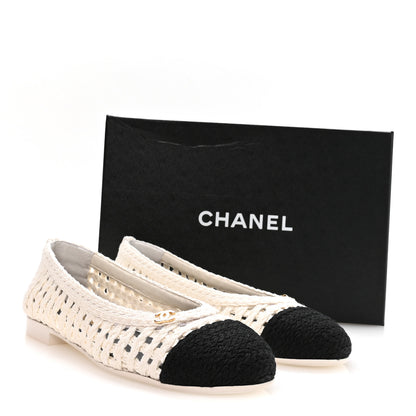 Chanel Mesh Crochet Cap Toe Ballerina Flats 39.5 White Black 8 of 8