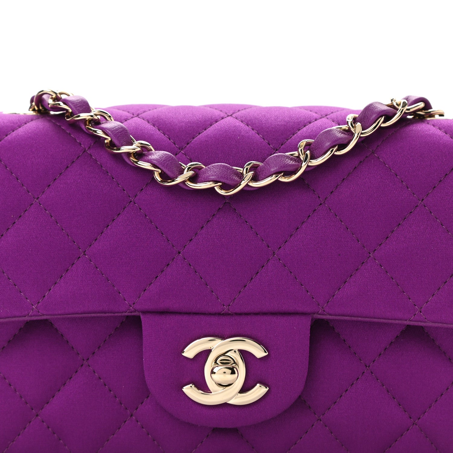 Chanel Satin Quilted Mini Rectangular Flap Purple 8 of 10