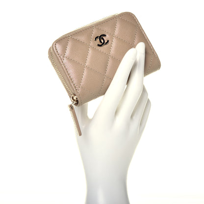 Chanel Iridescent Caviar Quilted Zip Around Coin Purse Wallet Beige 2 of 7