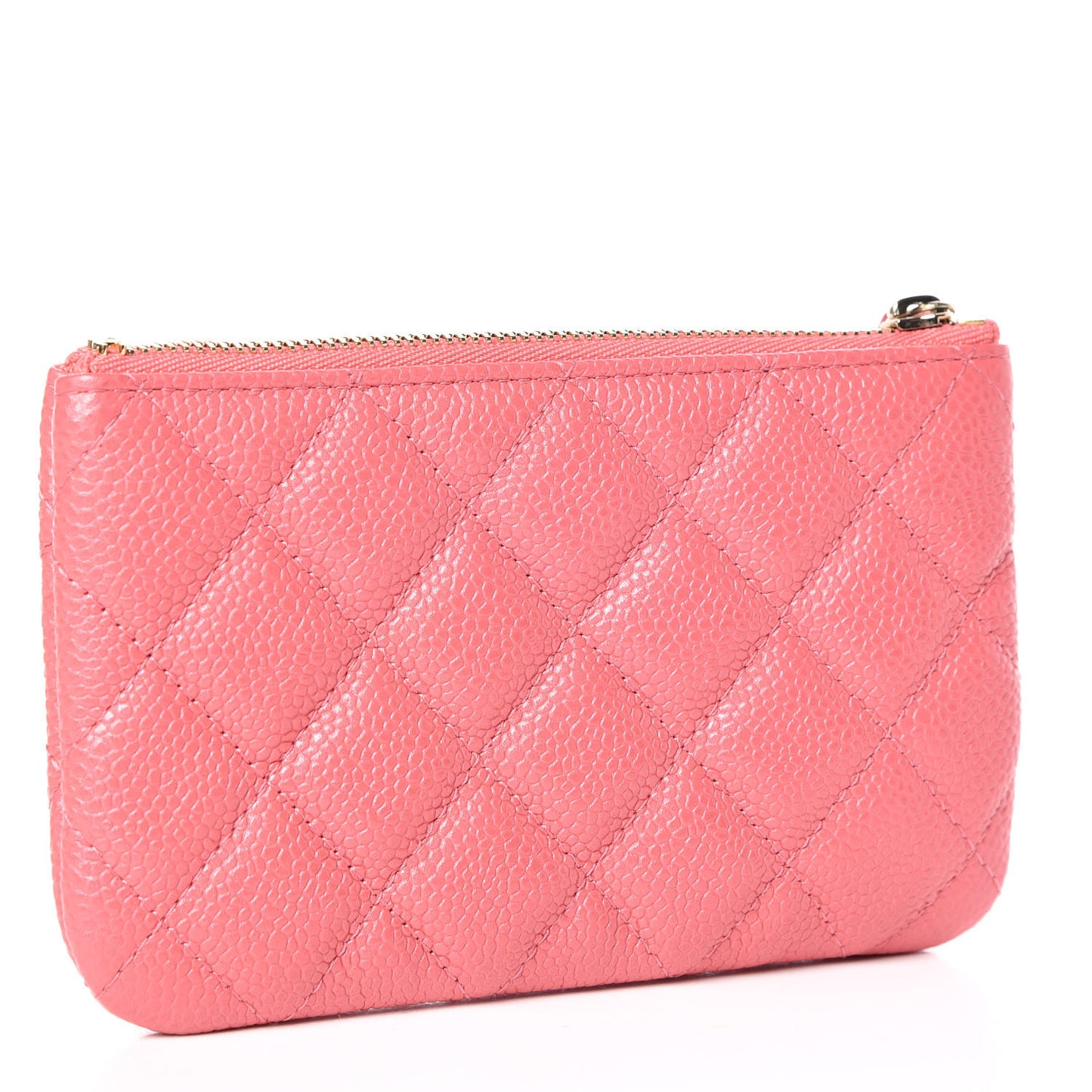 Iridescent Caviar Quilted Small Cosmetic Case Pink