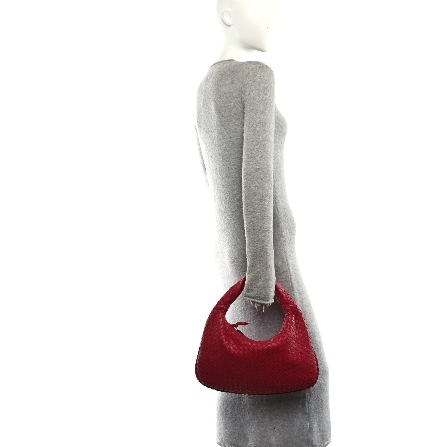 Nappa Intrecciato Small Veneta Hobo Cassis