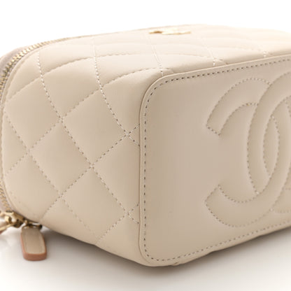 Chanel Lambskin Quilted Small Top Handle Vanity Case With Chain Ecru Dark Beige 9 of 12