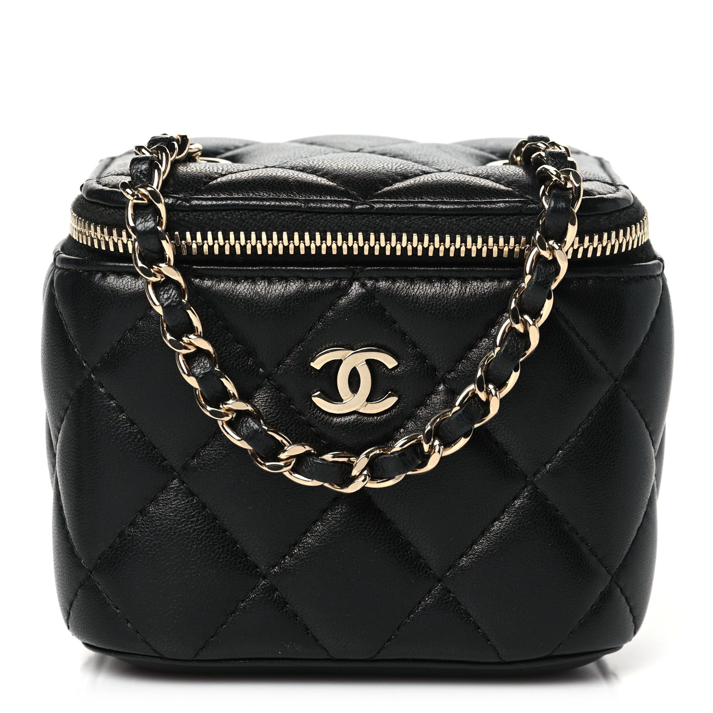 Lambskin Quilted Mini Vanity Case With Chain Black