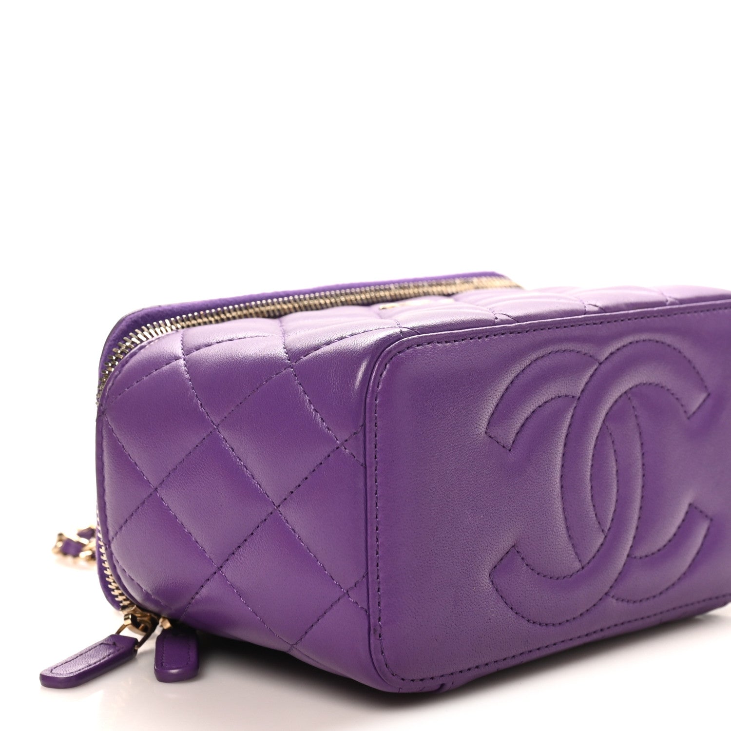 Chanel 紫 キルティング ケース Chanel Lambskin Quilted Small Top Handle Vanity Case With Chain