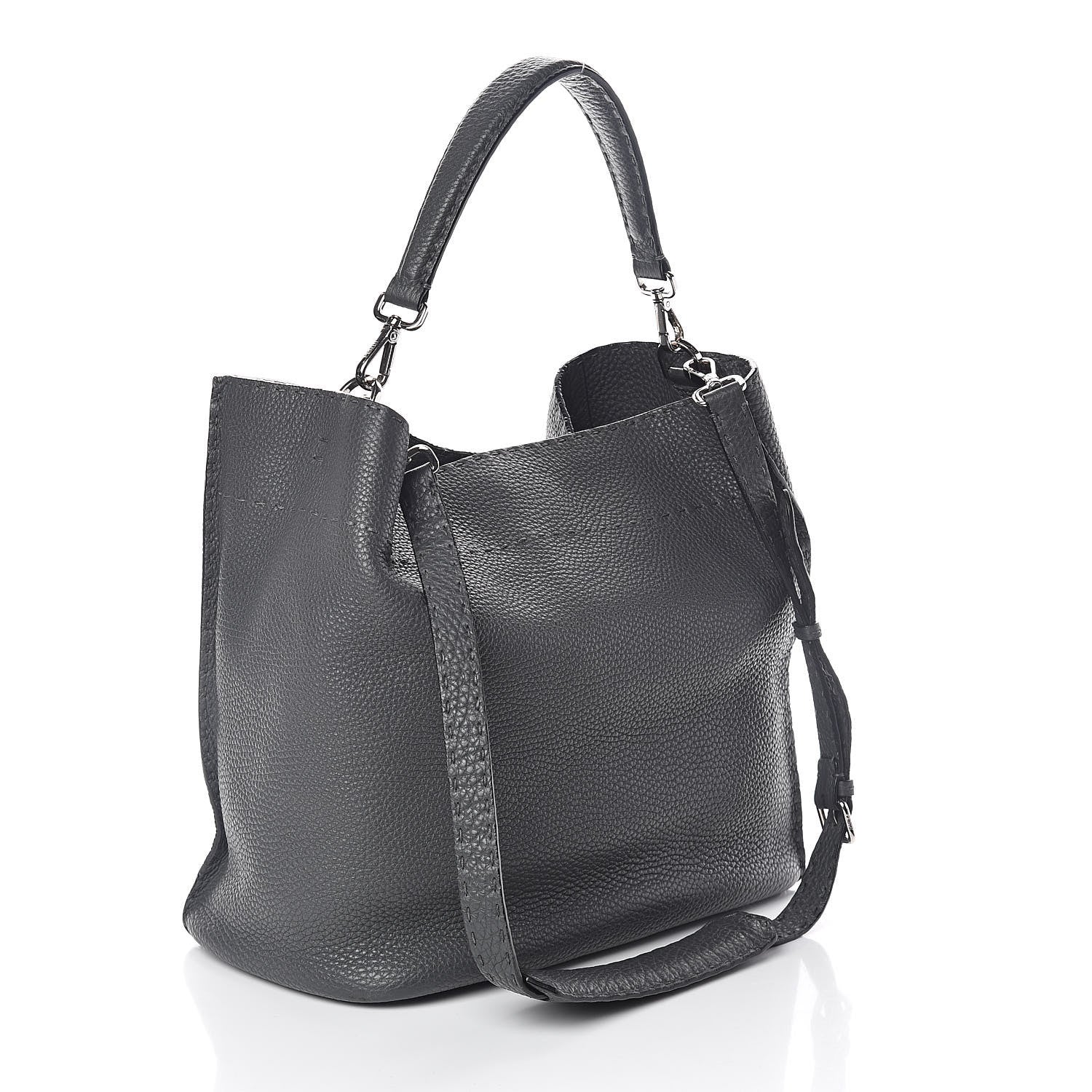 Fendi Cuoio Romano Selleria Large Anna Bucket Bag Asfalto 3 of 9