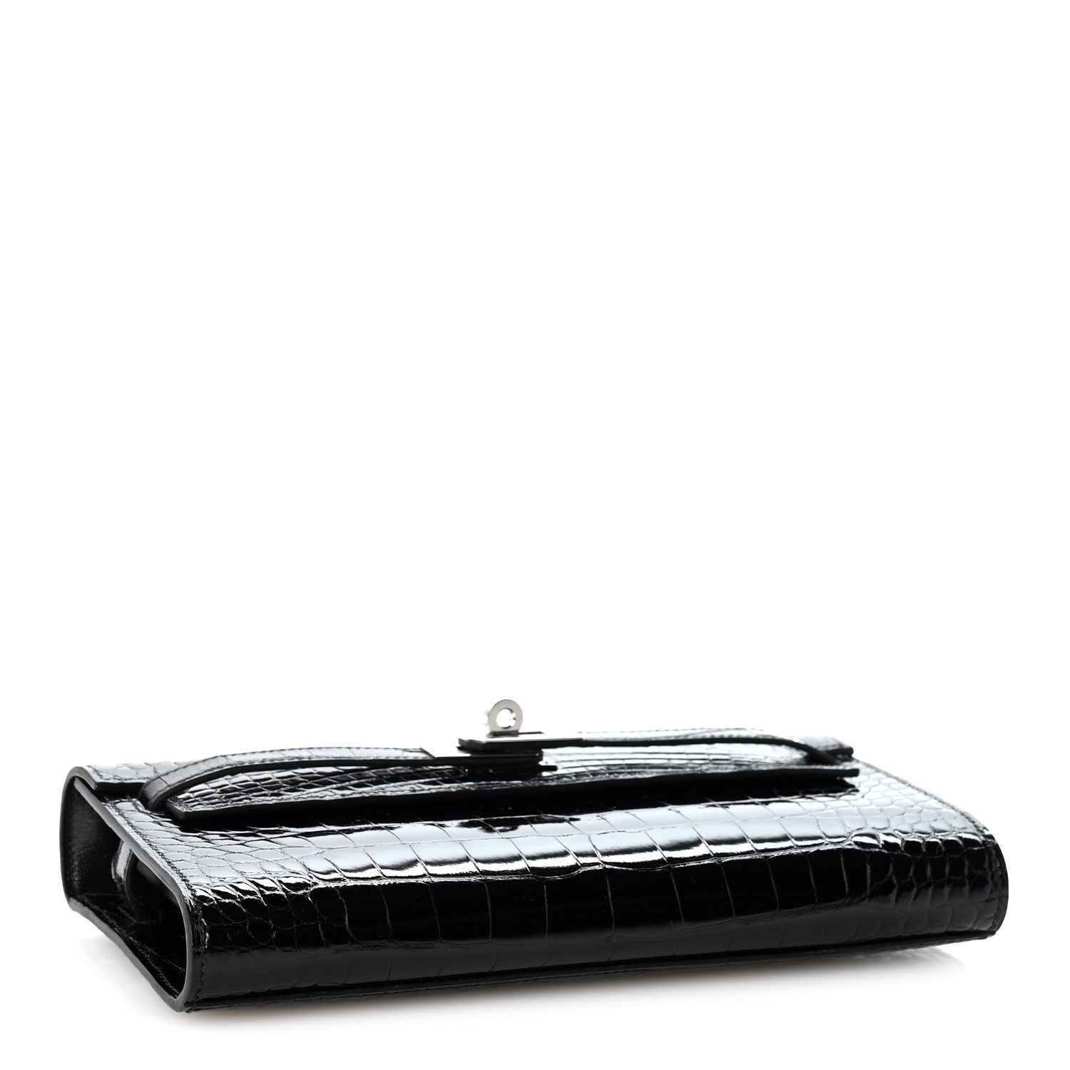 Hermes Shiny Alligator Kelly Wallet To Go Black 3 of 10
