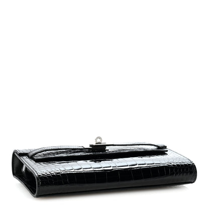 Hermes Shiny Alligator Kelly Wallet To Go Black 3 of 10