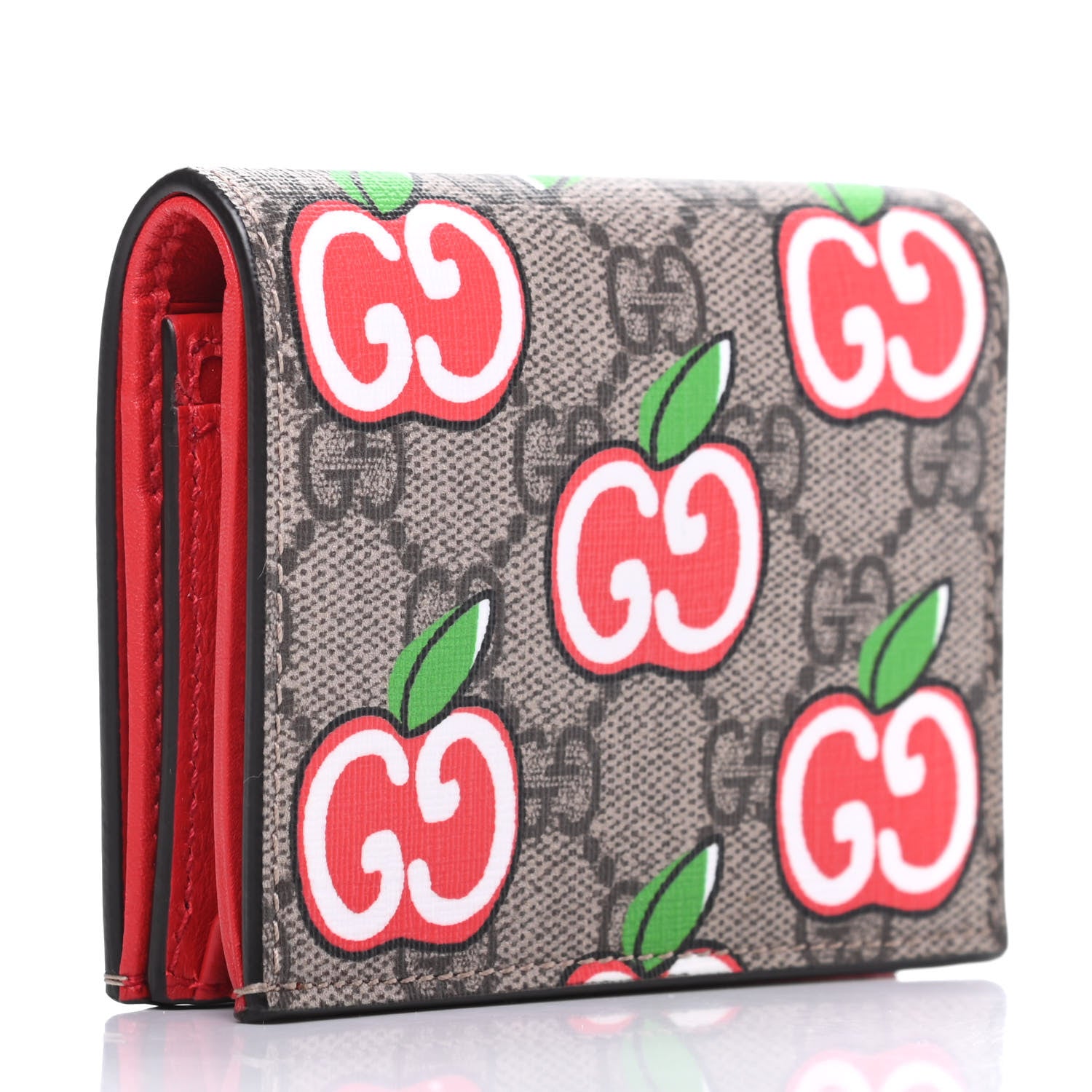 Gucci GG Supreme Monogram Apple Card Case Wallet Beige Multicolor Lobster Red 3 of 6