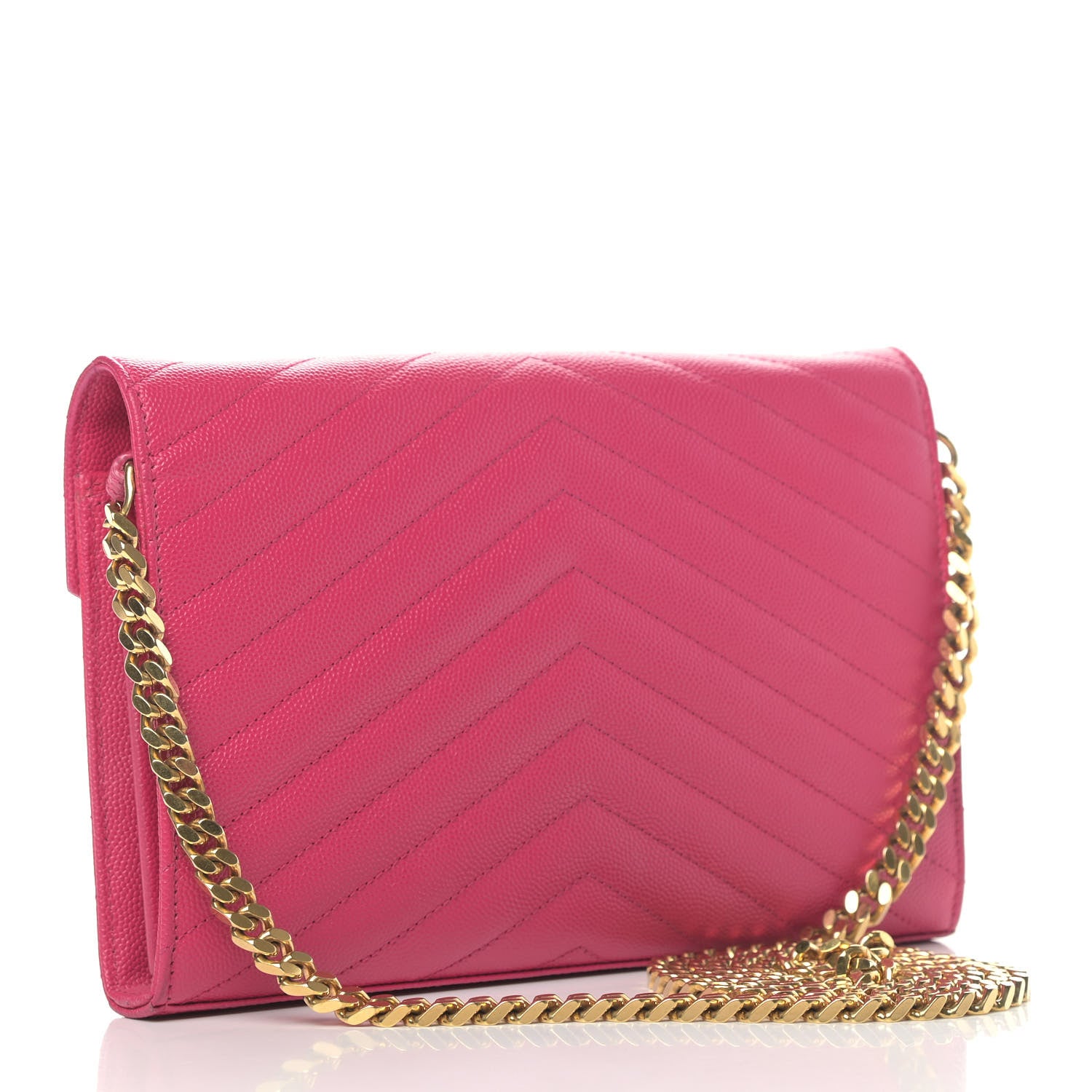 Saint Laurent Grain De Poudre Matelasse Chevron Monogram Chain Wallet Bubblegum 2 of 6