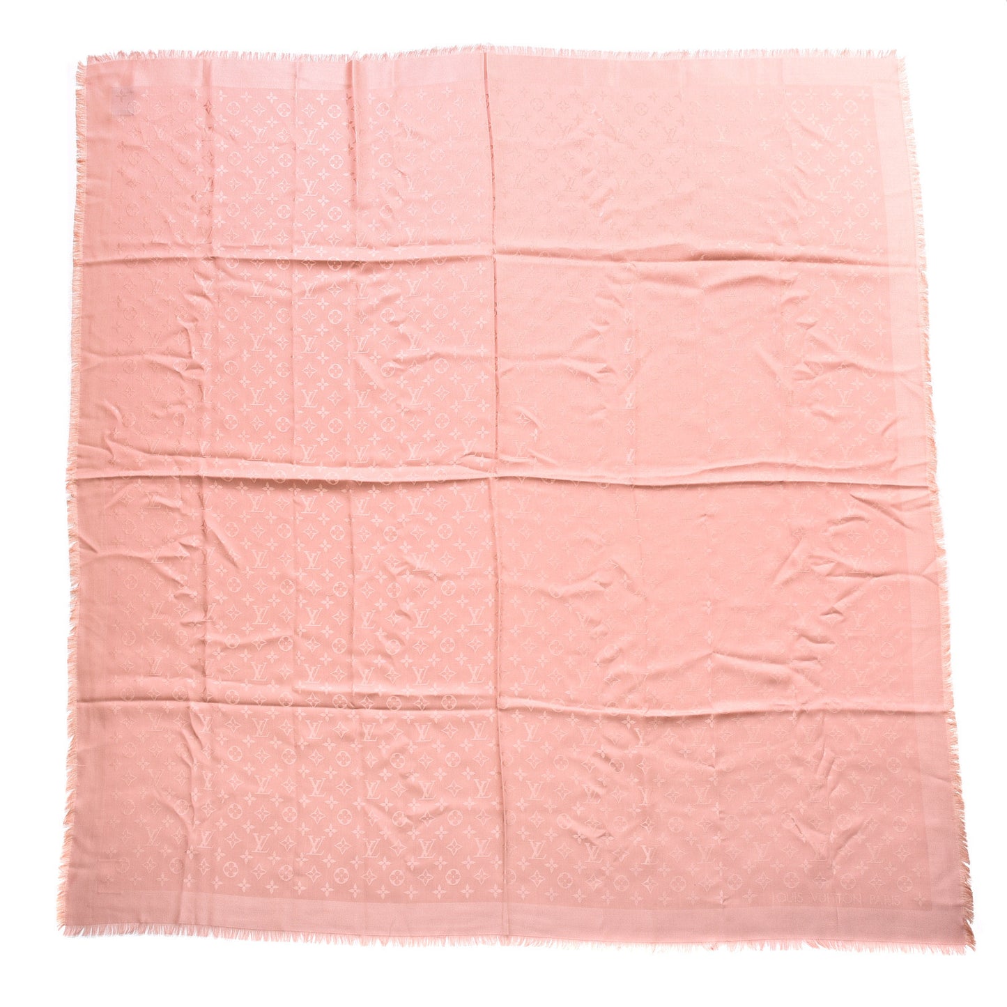 Silk Wool Monogram Denim Shawl Rose