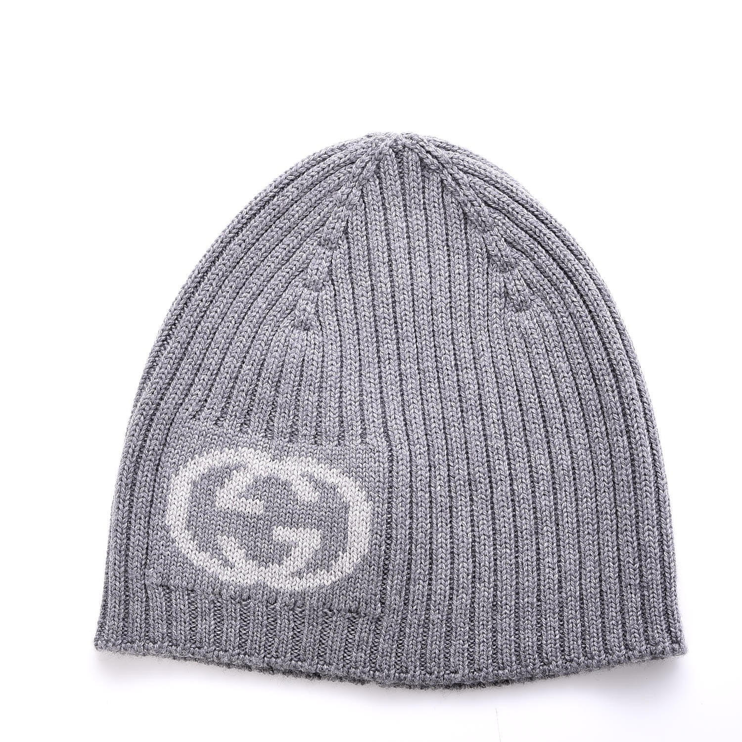 Gucci Wool Tricot Interlocking G Sirio Beanie Hat Grey 1 of 5