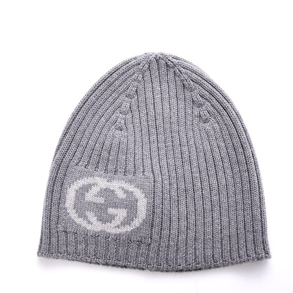 Gucci Wool Tricot Interlocking G Sirio Beanie Hat Grey 1 of 5
