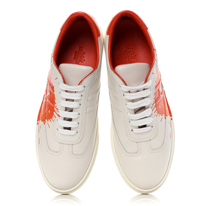 Hermes Swift Printed Peinture Fraiche Quicker Sneakers 39 White Orange 5 of 10