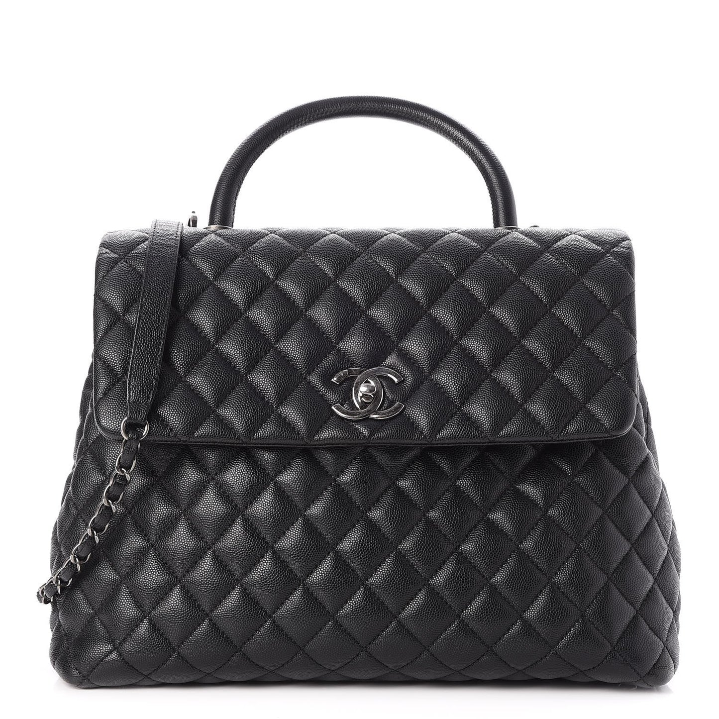 Caviar Quilted Large Coco Handle Flap Black