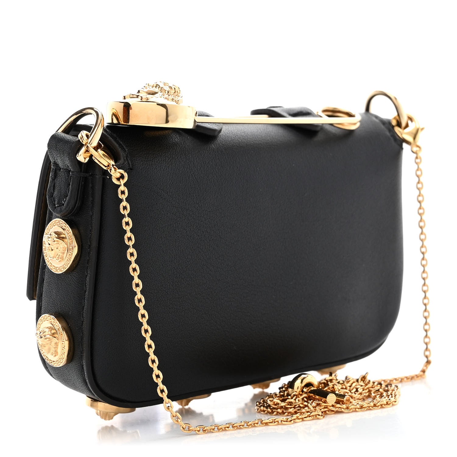 Fendi X VERSACE Vitello Seta Fendace Studded Nano Brooch Baguette Black 3 of 11