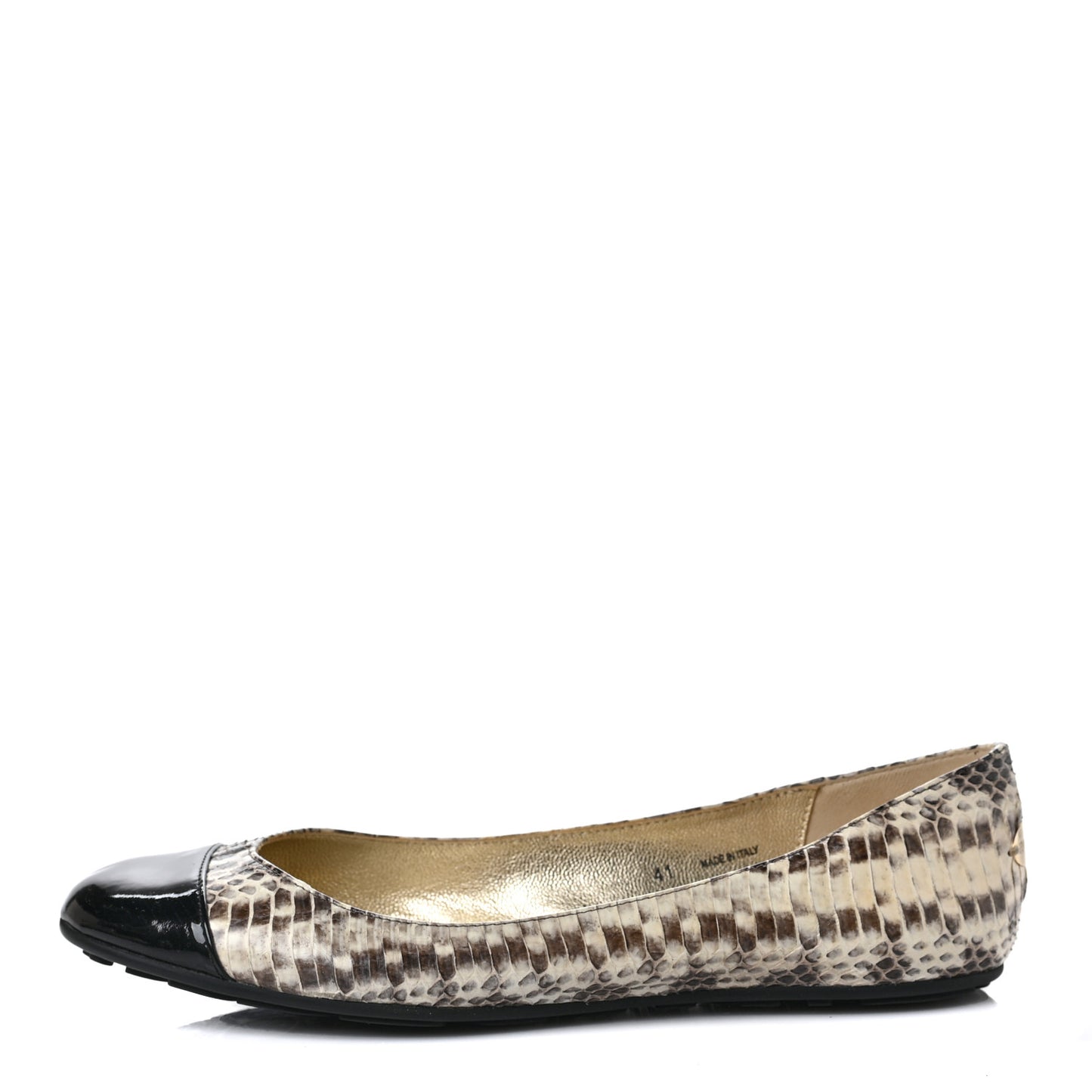 Snakeskin Embossed Patent Cap Toe Whirl Ballet Flats 41 Natural Black