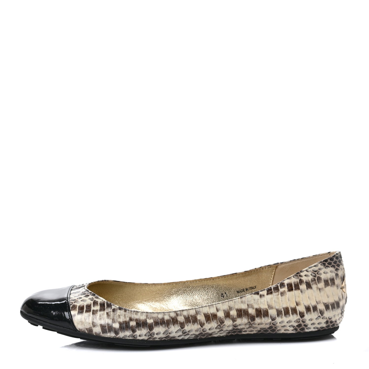 Jimmy Choo Snakeskin Embossed Patent Cap Toe Whirl Ballet Flats 41 Natural Black 1 of 9
