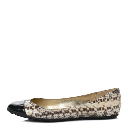 Jimmy Choo Snakeskin Embossed Patent Cap Toe Whirl Ballet Flats 41 Natural Black 1 of 9