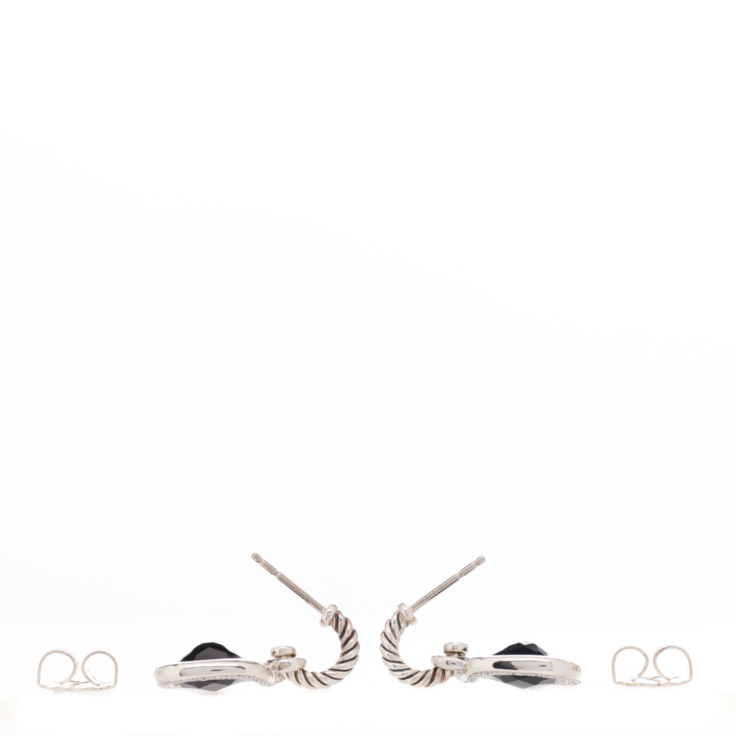 David Yurman Sterling Silver Diamond Black Onyx Labyrinth Drop Earrings 3 of 4