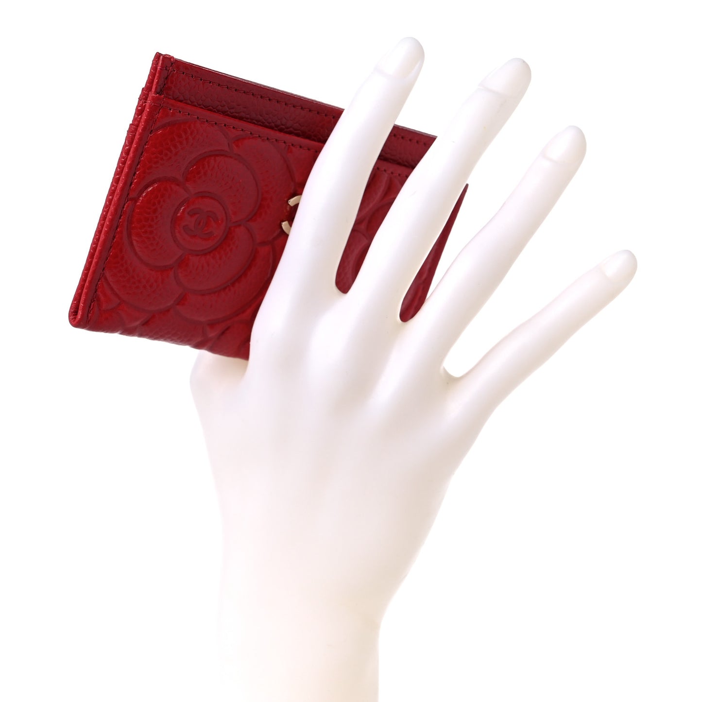 Caviar Camellia Embossed Card Holder Red