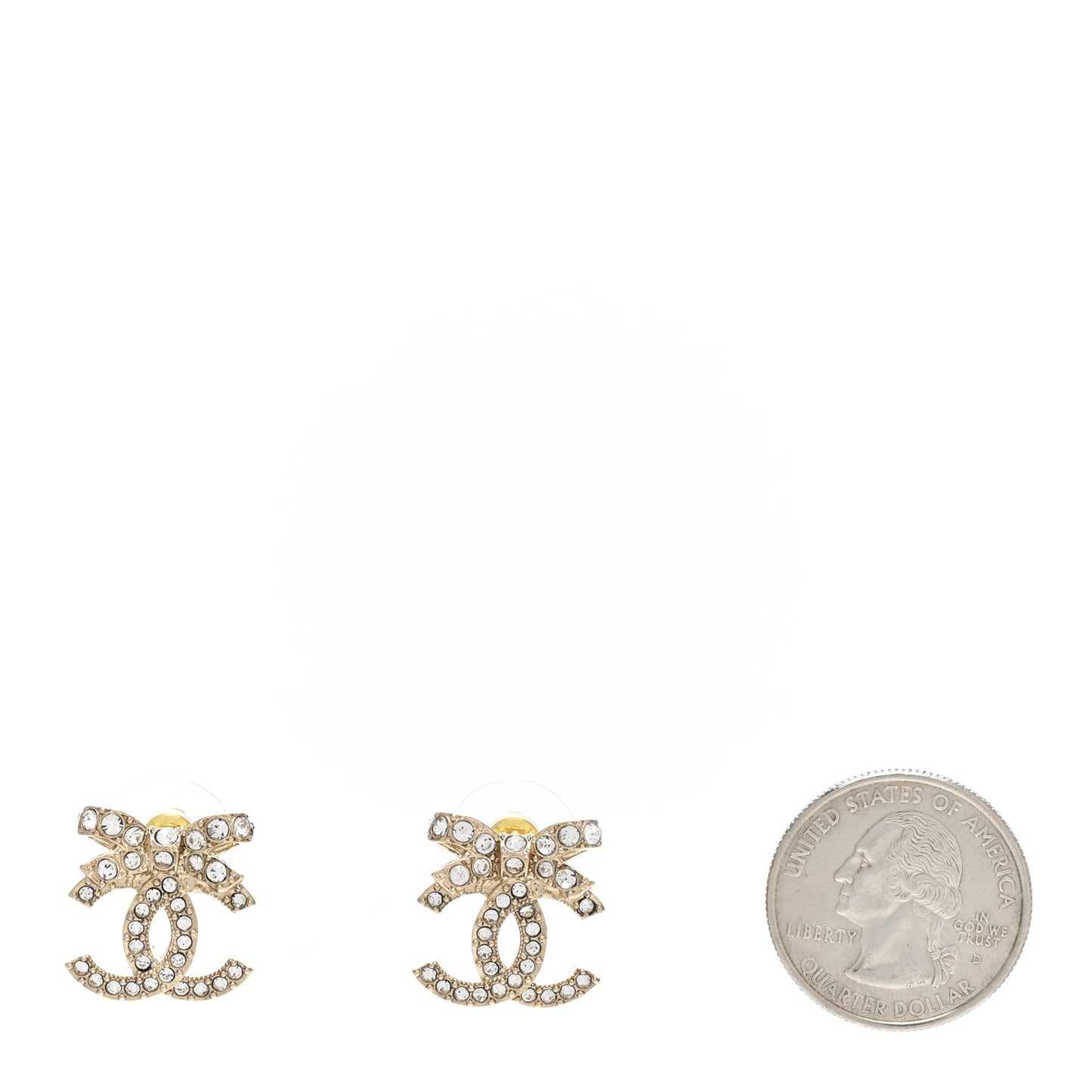 Crystal CC Bow Dangle Earrings Gold