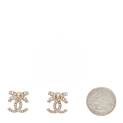 Chanel Crystal CC Bow Dangle Earrings Gold 2 of 5