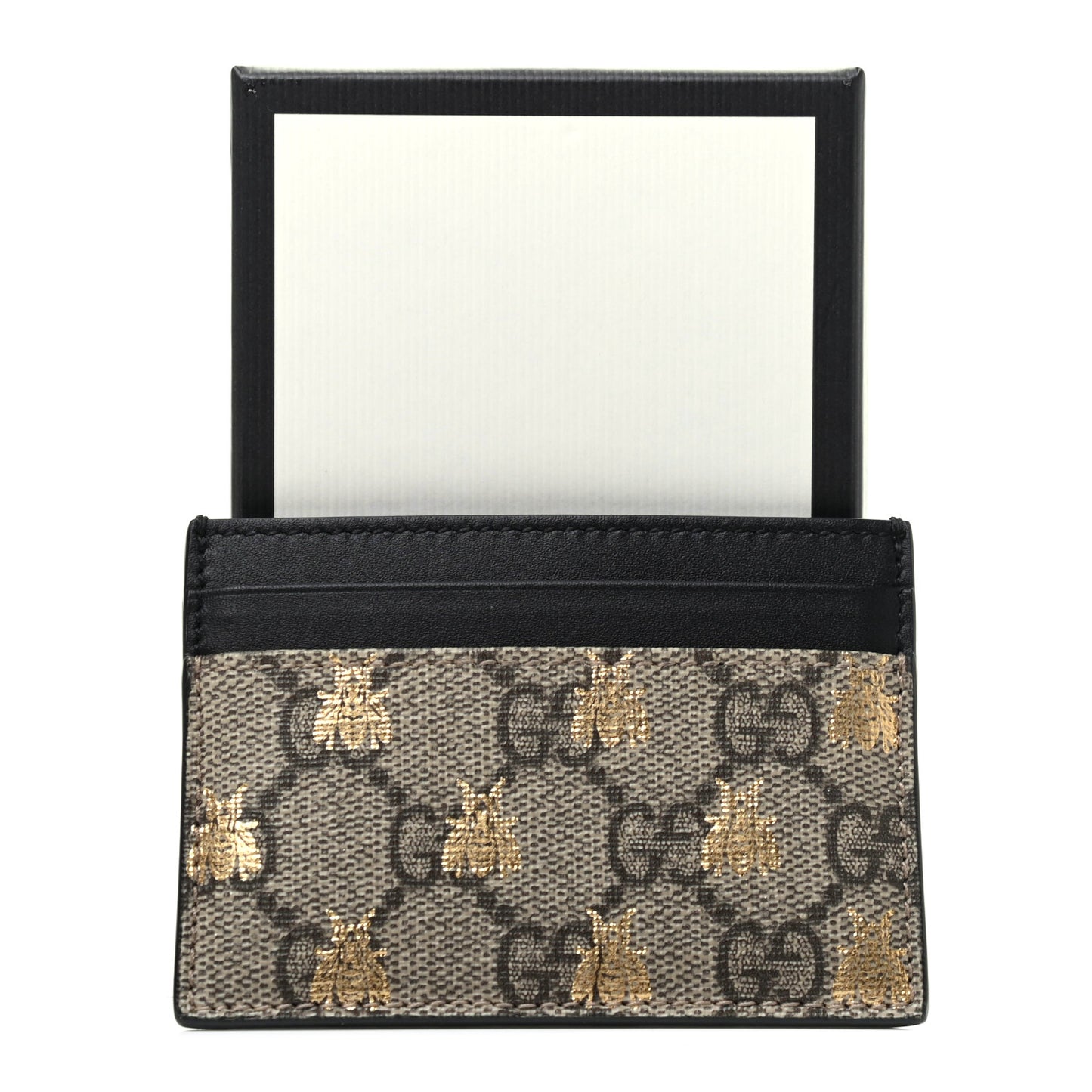 GG Supreme Monogram Bees Card Holder Black