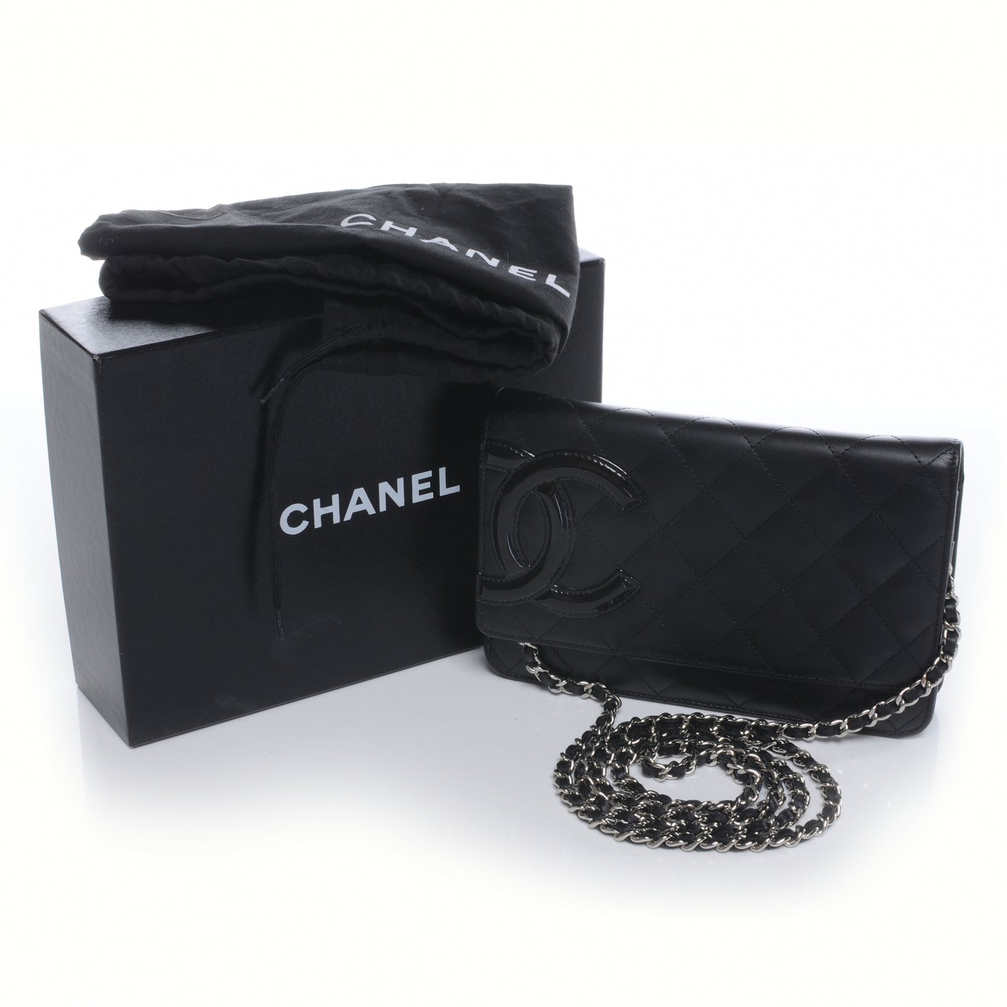 Calfskin Quilted Cambon Wallet On Chain WOC Black