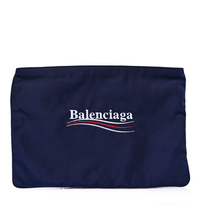 Balenciaga Nylon Political Campaign Logo Embroidered Zip Pouch Bleu Pacifique 1 of 6