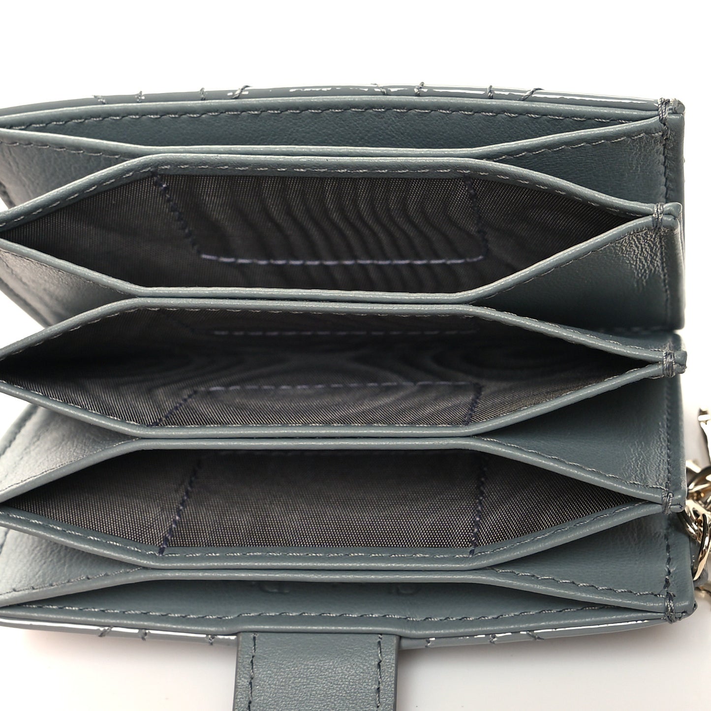 Patent Cannage Lady Dior 5 Gusset Card Holder Grey Stone