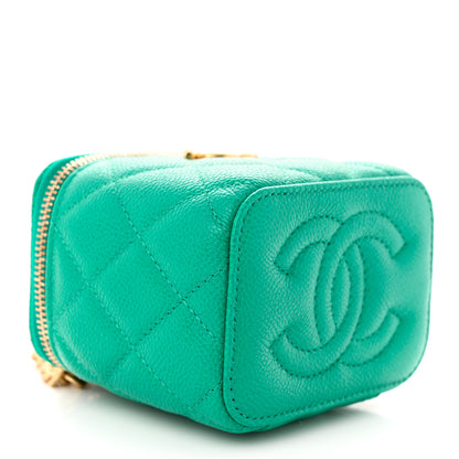 Chanel Caviar Quilted Sweetheart Mini Vanity Case Green 4 of 11