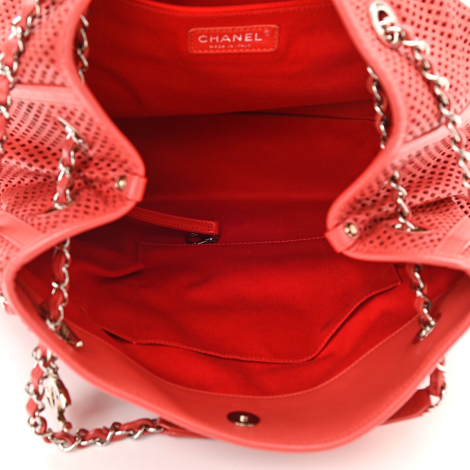 Chanel Calfskin Perforated Up In The Air North South Tote Red 5 of 10