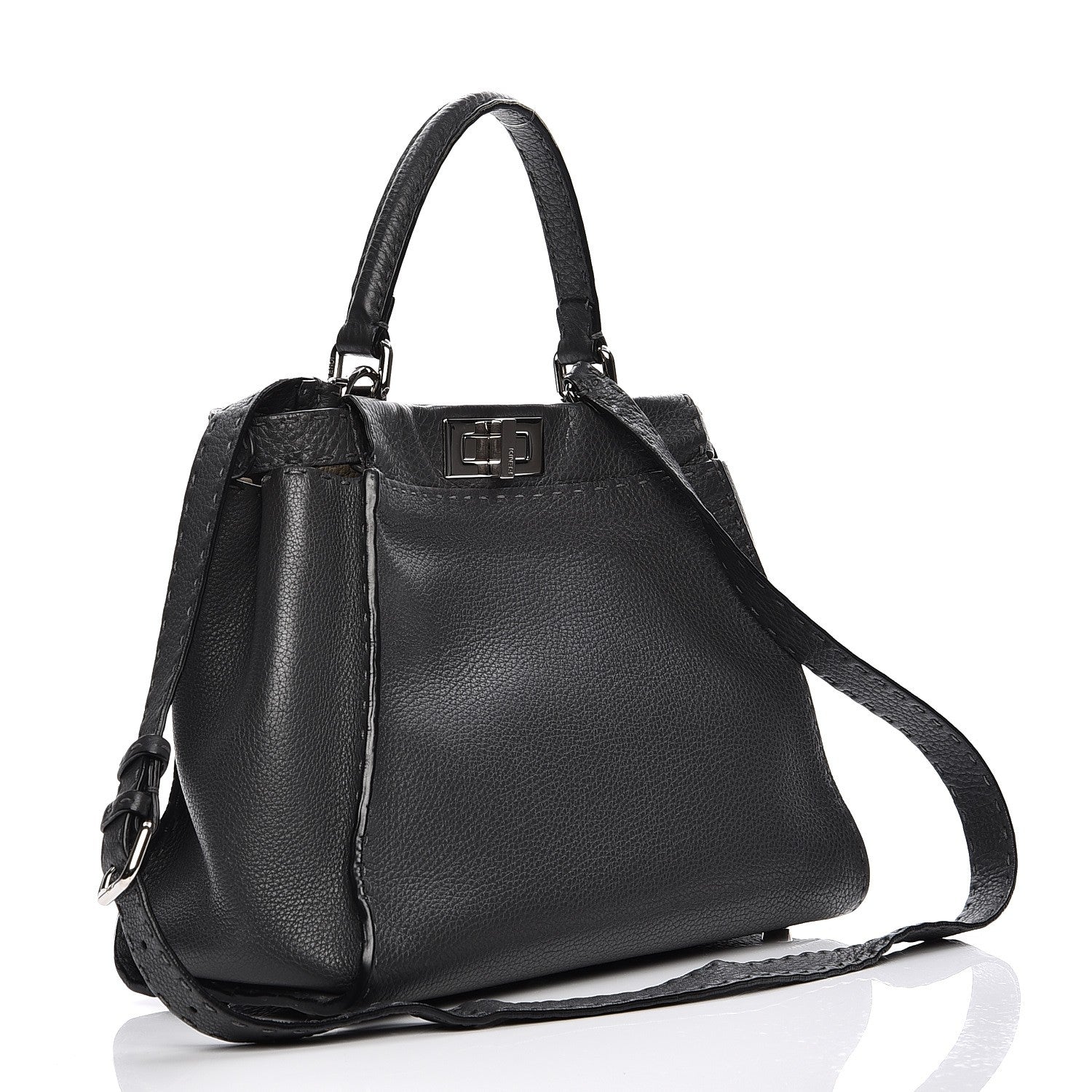 Fendi Cuoio Romano Selleria Bi-Color Large Peekaboo Iconic Satchel Asfalto Latte 4 of 13