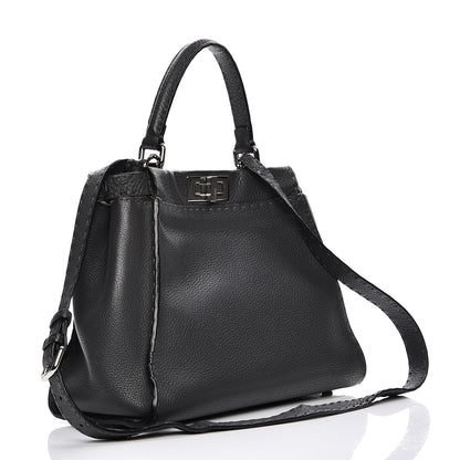 Fendi Cuoio Romano Selleria Bi-Color Large Peekaboo Iconic Satchel Asfalto Latte 4 of 13
