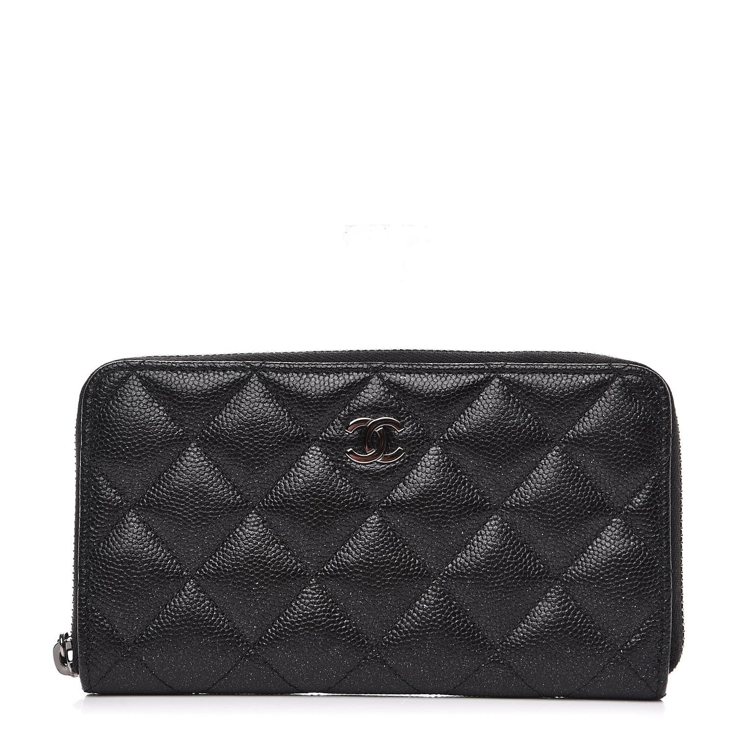 Iridescent Caviar Quilted Medium Zip Around Wallet Black