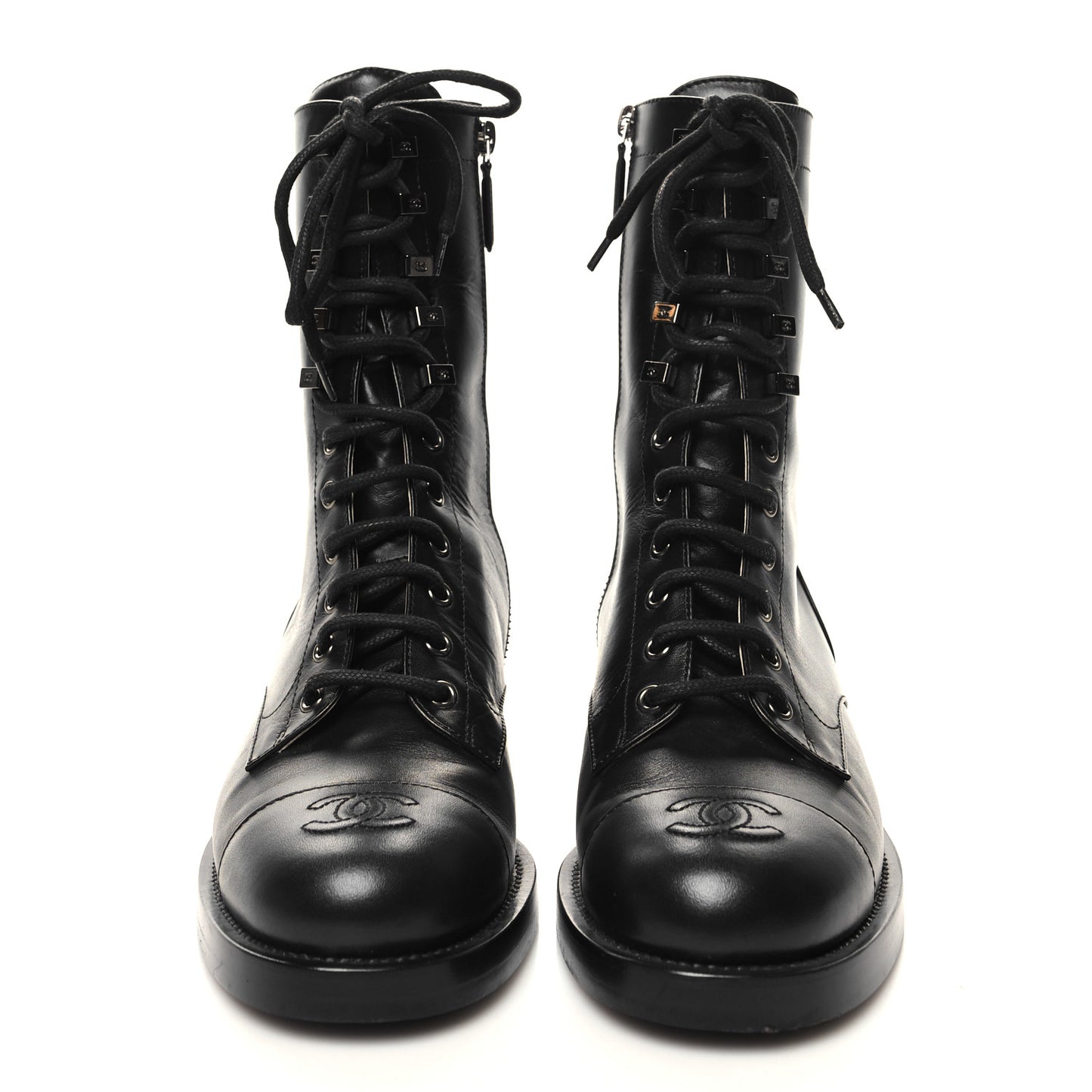 Calfskin Lace Up Combat Boots 38 Black