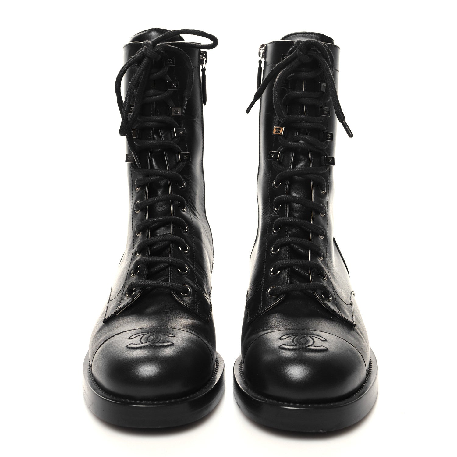 Chanel Calfskin Lace Up Combat Boots 38 Black 2 of 8
