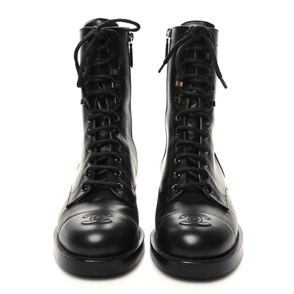 Chanel Calfskin Lace Up Combat Boots 38 Black 2 of 8
